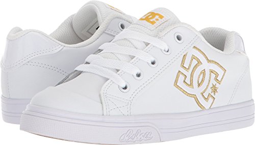 [해외]DC Girls Youth Chelsea SE Skate Shoe, White/Gold, 4 M US Big Kid