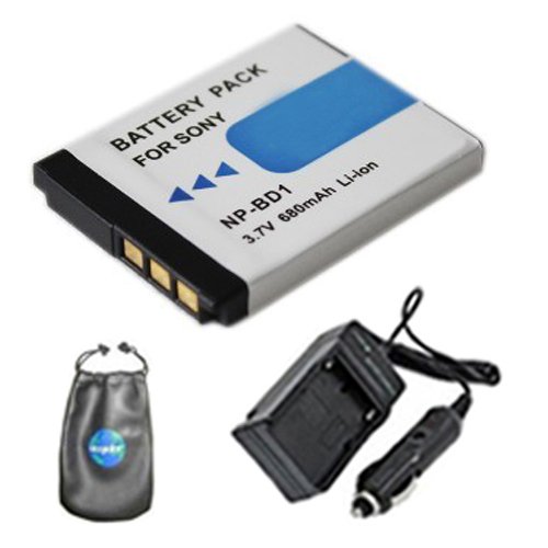 [해외]Amsahr S-FD1 Digital Replacement 배터리 PLUS 배터리 Travel Charger for 소니 NPFD1, DSC-T70 with 랜즈 Accessories Pouch (Gray)