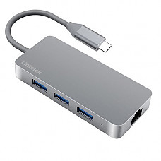 [해외]USB C Hub Lintelek Type C Hub With Ethernet,3 USB 3.0 Ports USB C Network Adapter,for Macbook Pro, Surface Pro, XPS, Google Pixelbook and More Type C Devices- Grey