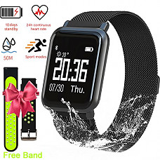 [해외]Fitness Tracker Bluetooth Smartwatch for Men Women Kids with Heart Rate 모니터 Blood Pressure Oxygen Rate - Milanese Loop 방수 Health Activity Tracker Watch Smart Bracelet Band (Metal Black)