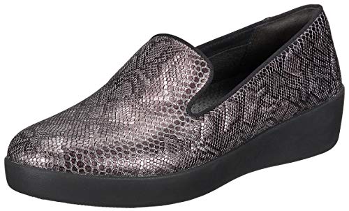 [해외]핏플랍 Womens Audrey Python Print Smoking Slippers Black 6.5 M US