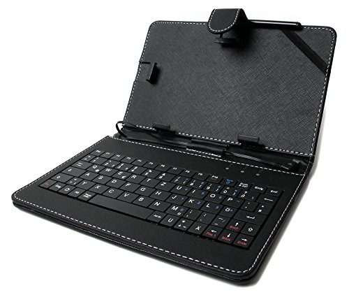 [해외]DURAGADGET Black Faux Leather 7" Case With Micro USB German Keyboard For NEW HP Slate 7 Voicetab Ultra/HP 7 Plus G2 Tablet