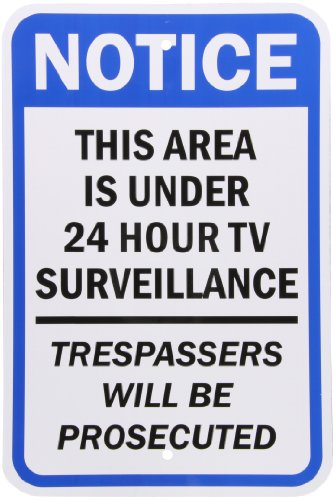 [해외]SmartSign Aluminum Sign, Legend"Notice: Area Under 24 Hour TV Surveillance", 18" high x 12" wide, Black/Blue on White
