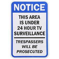 [해외]SmartSign Aluminum Sign, Legend"Notice: Area Under 24 Hour TV Surveillance", 18" high x 12" wide, Black/Blue on White