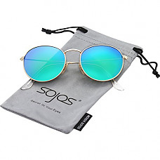[해외]SOJOS Small Round Polarized Sunglasses Mirrored 랜즈 Unisex Glasses SJ1014 3447 with Gold Frame/Green Mirrored 랜즈