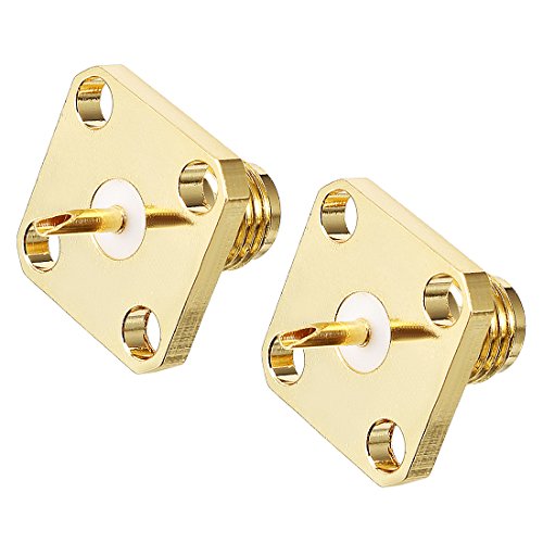 [해외]uxcell 2pcs Gold SMA Female PCB Flange 4 Hole Panel Mount Jack RF Coaxial Adapter Connector