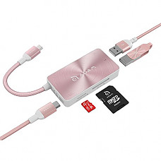 [해외]USB C Hub with Type-C Pass-Through Charging, 5 Data Ports, 1 Power Adapter, 2 USB A 3.1 Ports, SD Card Reader & MicroSD Card Slot, For Mac0S, Windows, Chrome, Android Tablets, Smartphones - Rose Gold