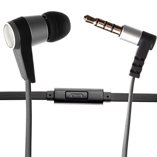 [해외]Single Earbud Stereo-to-Mono 핸드폰 w/Mic (Black/Silver), Aluminum with Rubberized Ribbon Cable