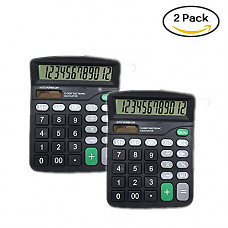 [해외]12-Digit Standard Desktop Calculators Set of 2, Dual Powered Office Calculator with Large LCD Display and Large Buttons, Basic Handheld Calculator. ( Black )