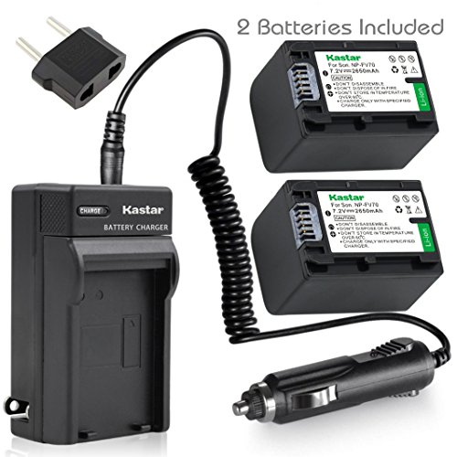 [해외]Kastar 배터리 (2-Pack) and Charger Kit for 소니 NP-FV70, NP-FH70, FV70, FH70 and FDR-AX53, HDR-CX675, HDR-CX455, HDR-CX900, TD30V, HDR-PV710V, HDR-PJ670, HDR-PJ810, HDR-TD30V, FDR-AX33, FDR-AX100