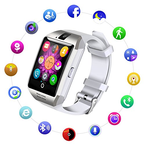[해외]uwinmo Bluetooth Smart Watch，Touch Screen Smart Wrist Watch for Android 삼성 iPhone with 카메라 SIM Card Slot， Q18 Smartwatch for Kids Men Women (White)