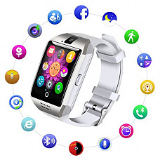 [해외]uwinmo Bluetooth Smart Watch，Touch Screen Smart Wrist Watch for Android 삼성 iPhone with 카메라 SIM Card Slot， Q18 Smartwatch for Kids Men Women (White)