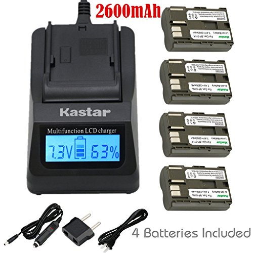 [해외]Kastar Fast Charger and 배터리 (4-Pack) for 캐논 BP-511, BP-511A, BP511, BP511A and EOS 5D, 10D, 20D, 30D, 40D, 50D, Digital Rebel 1D, D60, 300D, D30, Kiss Powershot G5, Pro 1, G2, G3, G6, G1, Pro90