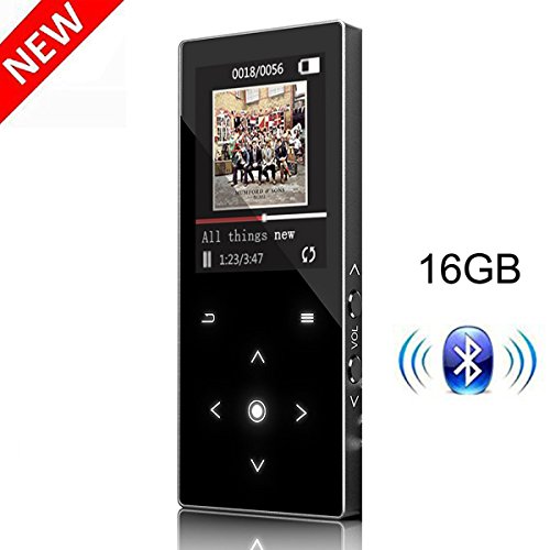 [해외]HONGYU Touch Button 16GB MP3 Player with Bluetooth,HiFi Lossless Music Player 1.8 Inch TFT Screen with Built-in Speaker, FM Radio and Voice Recorder Audio Player for Kids -Black