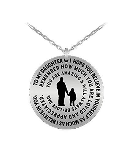 [해외]Daughter Necklace From Dad - Silver Laser Engraved Personalized Pendant Charm From Father