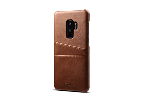 [해외]갤럭시 S9 Plus Leather Case,TACOO Super Slim Fit Soft Pu Protective Two Credit Card Slots Ultra Thin Phone Back Cover for 삼성 갤럭시 S9P S9+ 2018-Brown