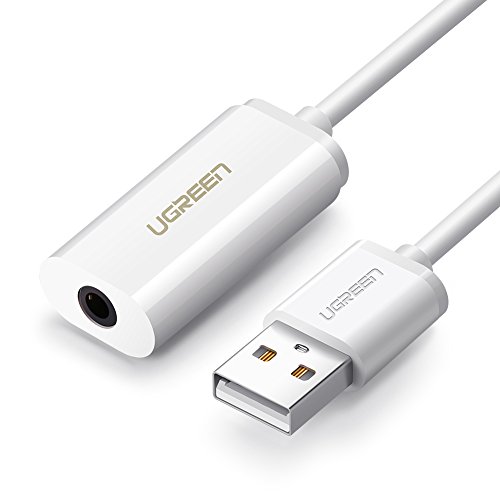 [해외]유그린(UGREEN) 사운드 카드 오디오 어뎁터 USB Sound Card External Converter USB Audio Adapter with 3.5mm Aux Stereo for Headset, PC, Laptops, Desktops, PS4, Windows, Mac, and Linux White