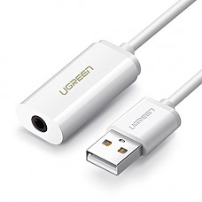 [해외]유그린(UGREEN) 사운드 카드 오디오 어뎁터 USB Sound Card External Converter USB Audio Adapter with 3.5mm Aux Stereo for Headset, PC, Laptops, Desktops, PS4, Windows, Mac, and Linux White