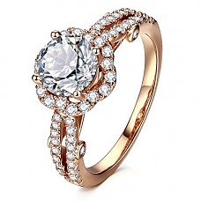 [해외]AllenCOCO Cubic Zirconia Ring 14K Rose Gold Plated Simulated diamond Halo Engagement Wedding Rings For Women(7)