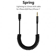 [해외]Spring Aux Cord Cable for Car for iPhone 8 /iPhone 7 Lightning to 3.5mm 핸드폰 Jack Coiled Audio Cable Adapter iPhone X / 8 Plus /7/7 Plus,iPod,Home Stereo,Hi-Fi,Headphones,Speaker(Support iOS 11)