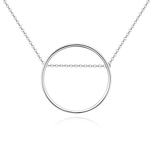 [해외]925 Sterling Silver Women Circle Pendant Necklace Jewelry Gift (White Gold)