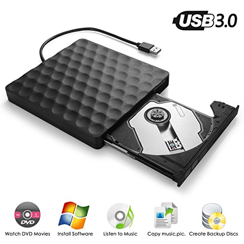 [해외]External DVD CD Drive, InThoor USB 3.0 Portable DVD CD Burner/Writer/Rewriter with High Speed Data Transfer for Laptop Desktop Support Windows XP/7/8/10/Vista/Mac OS