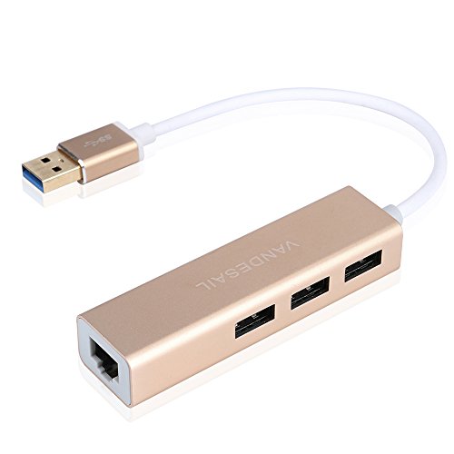 [해외]USB Ethernet Adapter, VANDESAIL USB 3.0 to RJ45 Network Adapter 10/100 Mbps with 3 Port Hub for Mac OS