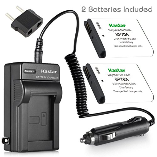 [해외]Kastar 배터리 2x & Travel Charger for 삼성 BP-70A BP70A ST95 ST100 ST150F ST700 ST6500 SL50 SL600 SL605 SL630 WB30F WB35F WB50F ES70 ES80 MV800 DV150F PL20 PL80 PL120 PL170 PL200 TL105 TL110 TL205