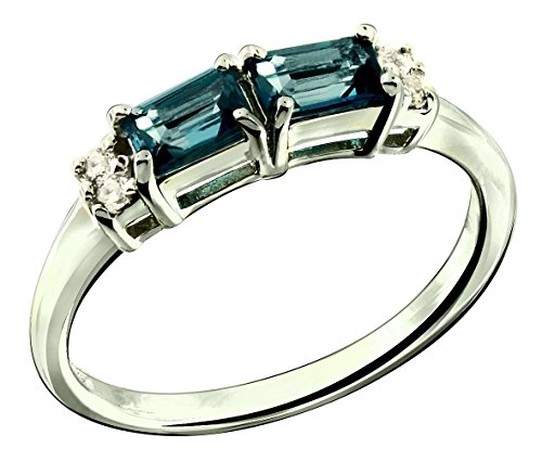 [해외]RB Gems Sterling Silver 925 Ring GENUINE GEMS (LONDON BLUE TOPAZ, GARNET) 0.92 Ct Rhodium-Plated Finish (6, london-blue-topaz)