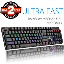 [해외]Rainbow Mechanical Keyboard, Aitalk 방수 104-Key No Conflict Gaming Keyboard with DIY Blue Switches Detachable USB Wired Backlit Keyboard for Mac PC Laptop Gamers - Black