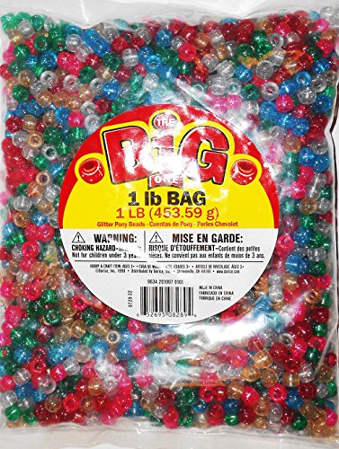 [해외]Darice Glitter Pony Bead, 9mm 1-Pound Bag, Assorted Colors (0726-32)