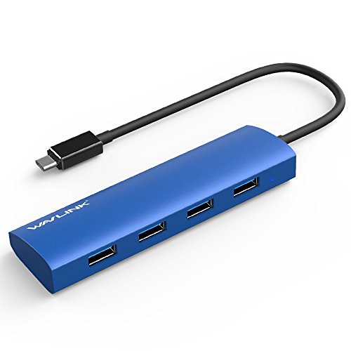 [해외]USB-C 4-Port Hub,USB C Adapter,Wavlink Slim Aluminum,Type C 3.1 Hub with 4 Port USB 3.0 for USB-C Devices Including New Macbook, Google Chromebook Pixel and More-[Blue]