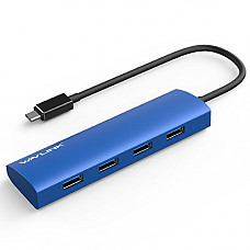 [해외]USB-C 4-Port Hub,USB C Adapter,Wavlink Slim Aluminum,Type C 3.1 Hub with 4 Port USB 3.0 for USB-C Devices Including New Macbook, Google Chromebook Pixel and More-[Blue]