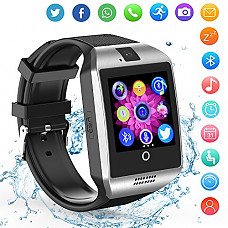 [해외]Bluetooth Smart Watch Q18 Touch Screen with TF/SIM Card Slot Camera, ZRSJ Smartwatch Sports Fitness Tracker Wristwatch for Android 삼성 Smartphones Kids Men Women (Silver)