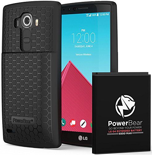 [해외]PowerBear LG G4 Extended 배터리 [6500mAh] UPGRADED (Up to 2.2X Extra 배터리 Power) - Black [24 Month Warranty & Screen Protector Included]