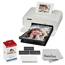 [해외]캐논 SELPHY CP1200 Wireless Compact Photo Printer with KP-108IN Photo Paper & Ink Kit (White) + Photo4Less Cleaning Cloth - Ultimate Dye-Sub Printer Bundle