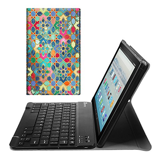 [해외]Fintie Keyboard Case for All-New Fire HD 10 (7th Generation, 2017 Release), Slim Lightweight Stand Cover with Detachable Wireless Bluetooth Keyboard for Amazon Fire HD 10.1" Tablet, Bohemian Ledge