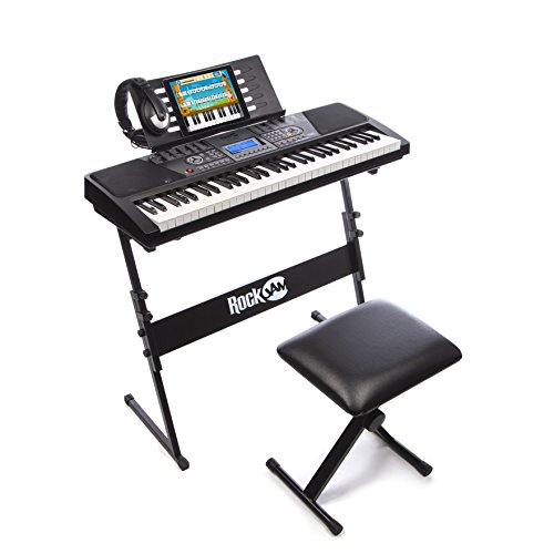 [해외]RockJam 61-Key Electronic Keyboard SuperKit with Stand, Stool, Headphones & Power Supply