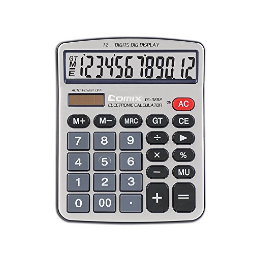 [해외]Comix Standard Function Desktop Calculator, Dual Powered, Large LCD Display, 12 Digits, CS-3282