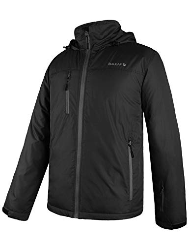 [해외]Baleaf Mens Ski Mountain Jacket Winter Coat Insulated Windproof 방수 Outdoor Windbreaker with Hood Black S