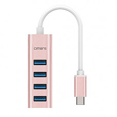 [해외]Omars USB-C to 4-Port USB 3.0 Hub for USB Type-C Devices including new MacBook, ChromeBook Pixel and More (Pink Aluminum)
