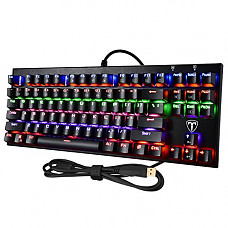 [해외]TOMOKO 87 Key LED Backlit Mechanical Gaming Keyboard, Water-Resistant Mechanical Keyboard with Blue Switches, 6-Color LED Backlit Keyboard