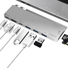 [해외]JONYJ Thunderbolt 3 USB C Hub, Type C Hub MAC Pro Adapter Dongle for 2016/2017 MacBook Pro 13”&15”, USB-C Adapter with 4K HDMI, 3 USB 3.0 Ports, USB-C Port, SD/TF Card Reader, PD Charger Port(Silver)
