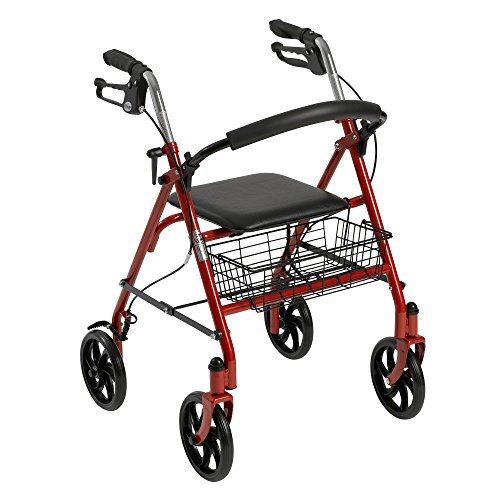 [해외]Drive Medical Four Wheel Rollator with Fold Up Removable Back Support, Red