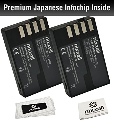 [해외]( 2Pack ) WT Nixxell 배터리 for Pentax D-Li109 and Pentax KP, K-R, K-S1, K-S2, K-30, K-50, K-70, K-500 Digital SLR 카메라 (Fully Decoded)