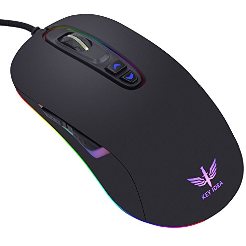 [해외]KEY IDEA Gaming Mouse Wired Optical Mouse 4000 DPI and 1000 Hz Polling Rate LED RGB Lights and 7 Buttons for Laptop,Mac (G20S)-Black