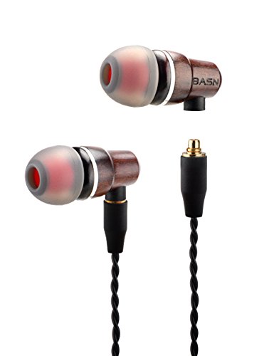 [해외]BASN EbonBC200 in-Ear Headphones with MMCX Interchangeable Cable, Noise Isolating DEEP Bass Ebony Wood Earphones