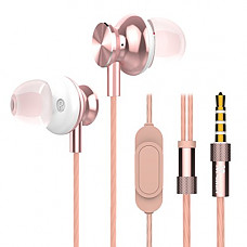 [해외]Comfort Wired Earbuds, Mijiaer M30 in Ear Bass Stereo Headphones with Microphone 3.5mm Remote Control for IOS Android Windows System. (Rosegold)