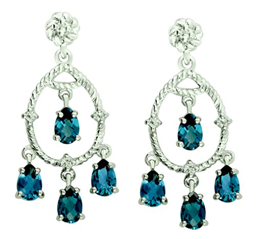 [해외]Sterling Silver 925 STATEMENT Earrings GENUINE LONDON BLUE TOPAZ 4.37 Cts with RHODIUM-PLATED Finish DANGLING Style (london-blue-topaz)