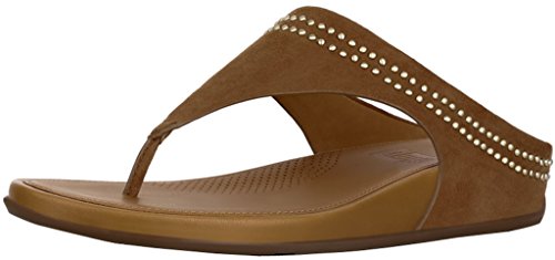 [해외]핏플랍 Womens Banda Suede Toe-Thong Sandals with Studs Tan/Tan Sandal - 9